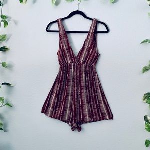 wild fable Burgundy and Cream Striped V-Neck Romper